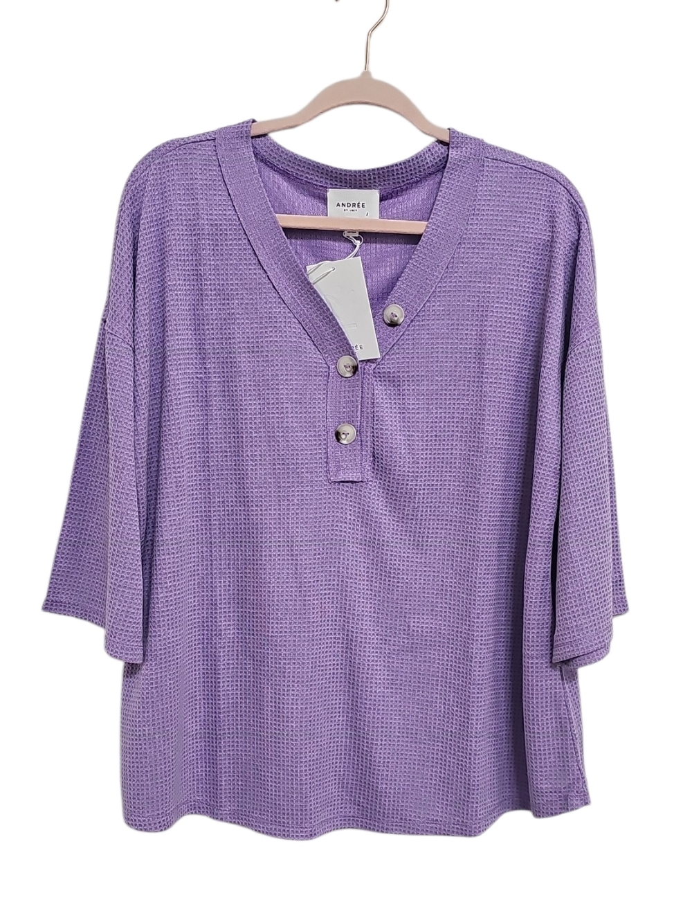 New Andree By Unit Waffle Henley Top Women Size S M L XL Purple Relaxed Fit